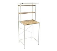Estantería de almacenamiento para lavadora, mueble superior, lavadora, secadora, 3 niveles, color blanco, madera, carga 22 kg/nivel con barra de toallas, ahorro de espacio, 69 x 60 x 176,5 cm