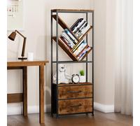 Estantería de árbol de 7 niveles con cajón, estantería rústica de pie, estante de almacenamiento alto y estrecho para CD, películas, libros, estante de pie industrial para sala de estar, dormitorio