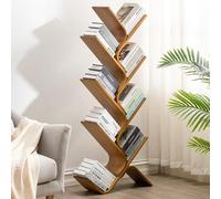 Estantería de árbol de bambú, estantería alta independiente, estante de almacenamiento, organizador de pie para CD, revistas, libros, estantería moderna de bambú para sala de estar, dormitorio, Eco