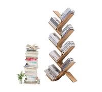 Estantería de árbol, estantería de bambú retro de pie, estante de almacenamiento para CD, DVD, organizador de libros, estantes para el hogar, oficina, sala de estar, dormitorio, lugar de lectura