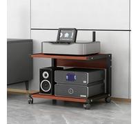 Estantería de Audio y Video de 2 Niveles con Ruedas, Soporte TV para Home Cinema, Estante Multimedia para Oficina, Mueble Compacto con Estructura de Acero y Fácil Movilidad(Brown,50x40x35CM)