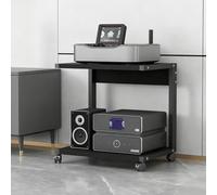 Estantería de Audio y Video de 2 Niveles con Ruedas, Soporte TV para Home Cinema, Estante Multimedia para Oficina, Mueble Compacto con Estructura de Acero y Fácil Movilidad(Black,50x40x55CM)