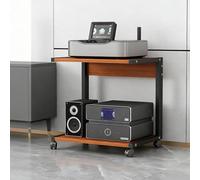 Estantería de Audio y Video de 2 Niveles con Ruedas, Soporte TV para Home Cinema, Estante Multimedia para Oficina, Mueble Compacto con Estructura de Acero y Fácil Movilidad(Brown,50x40x55CM)