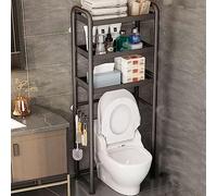 Estantería de baño con cesta de malla extraíble, estante de inodoro ajustable, material de acero al carbono, patas antideslizantes (negro, 3 capas)