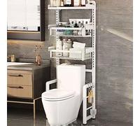 Estantería de baño con cesta de malla extraíble, material de acero al carbono, patas antideslizantes, retráctil, independiente, color blanco, 3 capas