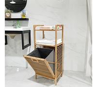 Estantería de baño con cesta para la colada extraíble, estantería de bambú para el baño, armario de baño con 2 estantes para accesorios de baño,