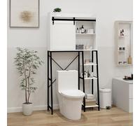 Estantería de baño con puerta corredera de granero - Armario alto para baño de 164 cm estrecho, estantería de pie con estantes ajustables y compartimentos laterales abiertos, pintura UV impermeable