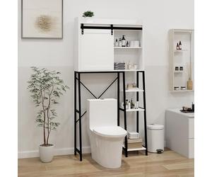 Estantería de baño con puerta corredera de granero - Armario alto para baño de 164 cm estrecho, estantería de pie con estantes ajustables y compartimentos laterales abiertos, pintura UV impermeable