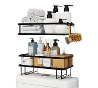 Estantería de Baño de 2 Pisos sobre el Inodoro. Organizador sobre el WC de Base Adhesiva con Seis Ganchos para Colgar Esponjas o Cepillos. Balda de Inodoro para Almacenar Accesorios de Baño.