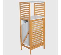 Estanteria de baño de Madera con Cesta y 2 baldas Blanco y Natural 38x30x95 cm