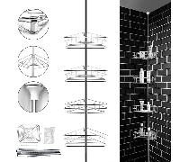 Estantería de baño telescópica para ducha 190-310 cm, estante de esquina con 4 niveles