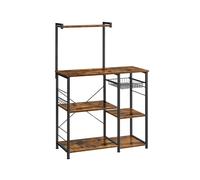 VASAGLE Estantería de Cocina, Soporte para Microondas, Cesta de Alambre, 6 Ganchos, para Especias, Ollas y Sartenes, 40 x 90 x 134 cm, Marrón Rústico, Negro KKS35X
