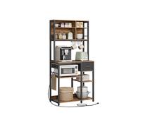 Estantería de Cocina con Multienchufe 40 x 80 x 180,4 cm Marrón Rústico y Negro Tinta