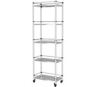 Estantería de cocina de acero inoxidable 304 resistente de 5 niveles con ruedas, estante de almacenamiento de metal para macetas y decoración, 15.7 x 6.3 x 59.3 pulgadas