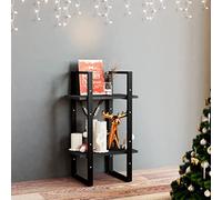 Estantería de cocina para baño, estantería de pie, estantería 2 F, color negro, 40 x 30 x 70 cm, madera de pino maciza, para salón, oficina, dormitorio, baño