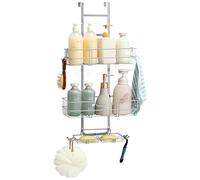 Estantería de Ducha Para Colgar en la mampara, Estanteria Metalica de Acero Inoxidable, Estantes Cesta sin Taladro, Organizador de Baño con Ganchos, Plata