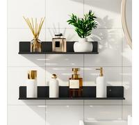 Estantería de Ducha sin Taladro, 2 Piezas Estante de Baño Autoadhesivo de Aluminio con Drenaje Rápido y Borde Elevado, Cestas de Baño Resistentes para Champú, Gel y Accesorios - Negro Moderno