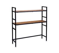 Estantería de escritorio de 2 niveles, estante de exhibición de almacenamiento abierto, estantería pequeña, estante organizador de escritorio para dormitorio, oficina, hogar, marco de madera y metal