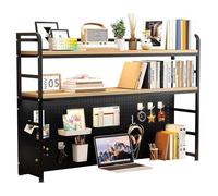 Estantería De Escritorio De 3 Niveles, Organizador De Escritorio Con Panel Perforado Para Almacenamiento, Panel De Rejilla Y Dispositivo Antivuelco(Black,70CM)