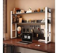 Estantería de escritorio de doble capa, gabinete de almacenamiento de escritorio multifuncional con panel de rejilla, adecuado para el hogar, la oficina(White and black double layer,55cm/21.6in)