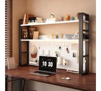 Estantería de escritorio de doble capa, gabinete de almacenamiento de escritorio multifuncional con panel de rejilla, adecuado para el hogar, la oficina(Black and white double layer,55cm/21.6in)