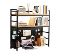 Estantería De Escritorio De Dos Niveles, Organizador De Escritorio Metálico Para Computadora, Estantería Ajustable, Con Panel De Rejilla Y Gancho, Expositor Multiusos(Black,70 * 25 * 96cm)