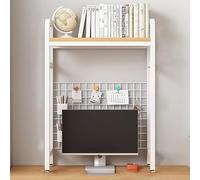 Estantería de escritorio de una sola capa con espacio para monitor de computadora, con panel de malla y tapete antideslizante, adecuada para oficina(White)