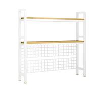 Estantería de escritorio Hutch, 2 Tier Computer Desk Hutch Metal Grid Wood Shelves Black White 95-115cm(White,95 * 20 * 98cm)