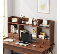 Estantería de escritorio para computadora, estante de escritorio de madera con 5 estantes y 2 cajones, estantería de escritorio independiente, estante de almacenamiento de 2 niveles para oficina en