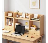 Estantería de escritorio para computadora, estante de escritorio de madera con 5 estantes y 2 cajones, estantería de escritorio independiente, estante de almacenamiento de 2 niveles para oficina en