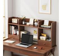 Estantería de escritorio para computadora, estante de escritorio de madera con 5 estantes y 2 cajones, estantería de escritorio independiente, estante de almacenamiento de 2 niveles para oficina en