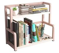 Estantería De Escritorio Pequeña De Metal De 2 Niveles - Estante Librería De Sobremesa, Estantería Multiusos Para Encimera, Organizador Expositor De Libros Para Escritorio(Pink,40cm)
