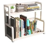Estantería De Escritorio Pequeña De Metal De 2 Niveles - Estante Librería De Sobremesa, Estantería Multiusos Para Encimera, Organizador Expositor De Libros Para Escritorio(White,50cm)