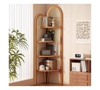 Estantería de esquina alta de bambú con almacenamiento de pie para sala de estar o dormitorio, estantería decorativa con acabado de madera natural.