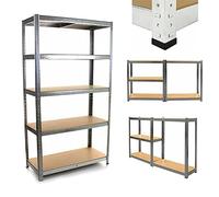 Estantería de garaje resistente de 5 niveles sin tornillos, acero industrial y estantes, capacidad total de 875 kg, 175 kg por estante, perfecto para soluciones de almacenamiento, 150 x 70 x 30 cm