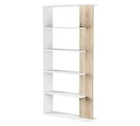 Estantería de madera Alida (Al x An x Pr: 180 x 90 x 25 cm, Número de baldas: 5 ud., Atornillado, Blanco/Roble Canadian)