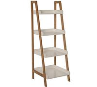 Estantería de Madera bambú y DM con 4 baldas en Blanco y Natural 35 x 36 x 98 cm