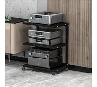 Estantería de madera con ruedas giratorias de 360° para almacenamiento AV abierto, estante de varios niveles para entusiastas del cine en casa y la música