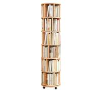 Estantería de madera giratoria de 360° con ruedas, torre de libros de varios niveles para el hogar y la oficina, niveles ajustables de 2/3/4/5/6, solución de almacenamiento de esquina que ahorra