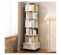 Estantería de madera giratoria de 360°, diseño de 5 niveles con cajones para sala de estar, dormitorio, oficina en casa, almacenamiento de sala de estudio