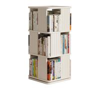 Estantería de madera giratoria de 360°, torre giratoria de 3 niveles, estante de almacenamiento de pie blanco para espacios pequeños, esquina cuadrada para dormitorio, 17.7 x 17.7 x 38.9 pulgadas
