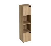 Estantería de Madera, Librería con Puertas y Compartimentos Abiertos, Mueble almacenaje, Organizador, en Color Natural de 120x30x29 cm para para Estudio, Dormitorio, Salon, Oficina y Bilbioteca