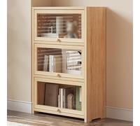 Estantería de madera maciza con puerta abatible hacia adentro, gabinete de almacenamiento de estilo industrial para exhibición versátil y organización en dormitorio, oficina, cocina, sala de estar