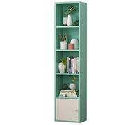 Estantería de madera para niños con puertas que ahorra espacio, diseño de 6 niveles en blanco, rosa haya y verde, elegante almacenamiento de libros para habitación infantil, guardería o sala de juegos