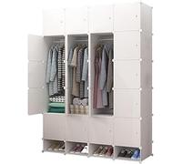 , Estantería de Módulos, Organizador Modular de Ropa Ropero para Hogar, Estante de Almacenamiento para Dormitorio, 20 Módulos, 2 Barras, 192x140 cm, Color Blanco