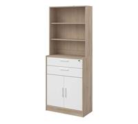 Estantería de oficina, estantería alta veltis, 2 cajones, 2 puertas abatibles blanco mate y roble japonés 79x202x40 cm 79 cm