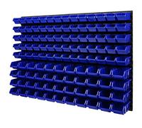 Estantería de pared Cajas apilables - 1152 x 780 mm - 114 piezas - Sistema de almacenamiento - Panel perforado para herramientas - Estantería para recipientes (azul)