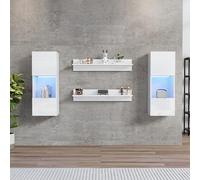 Estantería de pared con 4 estantes LED y 2 estantes, iluminación inteligente controlada por aplicación, acabado brillante y puertas de cristal templado para sala de estar, mueble de TV, compatible con