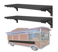 Estantería de pared de acero inoxidable 2 estantes plegables para food truck, estantes de pared para garaje, estantes para ventana de remolque de comida, estante utilitario(Black,66x12in/167x30cm)