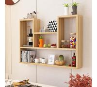 Estantería de pared de madera de varios niveles para guardar objetos decorativos y baratijas,Estante decorativo para libros y estudios,Vitrina colgante para sala de estar.(Natural,100*20*75cm)